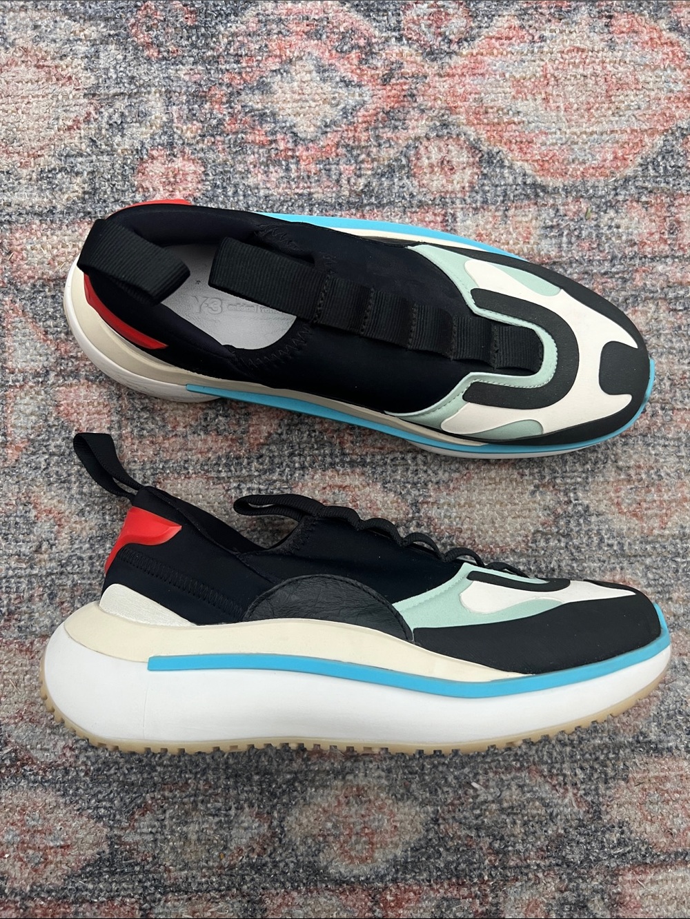Y-3 QISAN Black, Blue & Mint Slip-On Athletic Sneakers